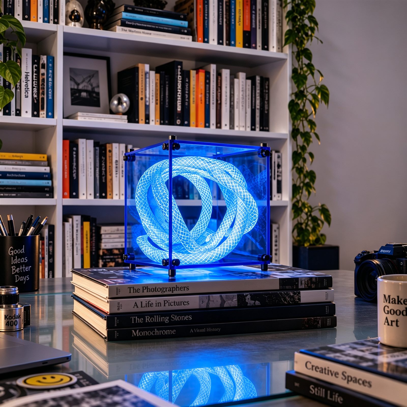 Acrylic cube light in study corner